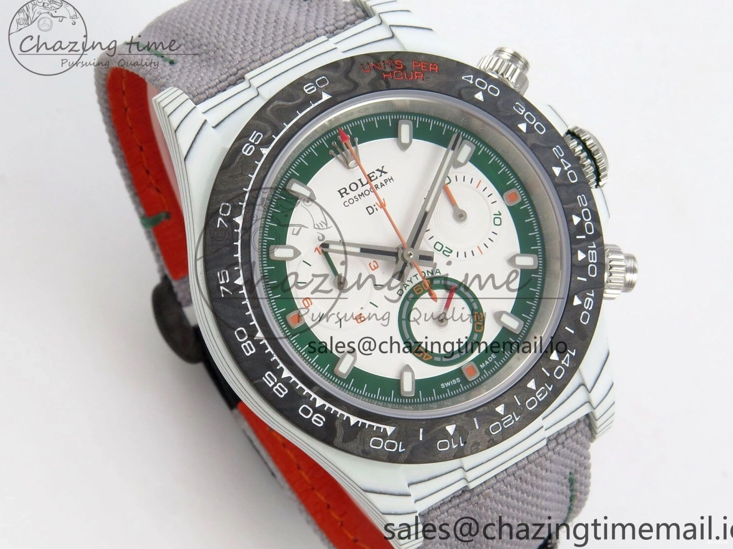 MiroTime 0312 TimelessDesign Daytona DIW Carbon Case and Bezel DIWF Edition White Green Dial on Grey Nylon Strap A 51